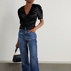 Frame Camile Ruched Stretch-silk Satin Top - Black - Size Small